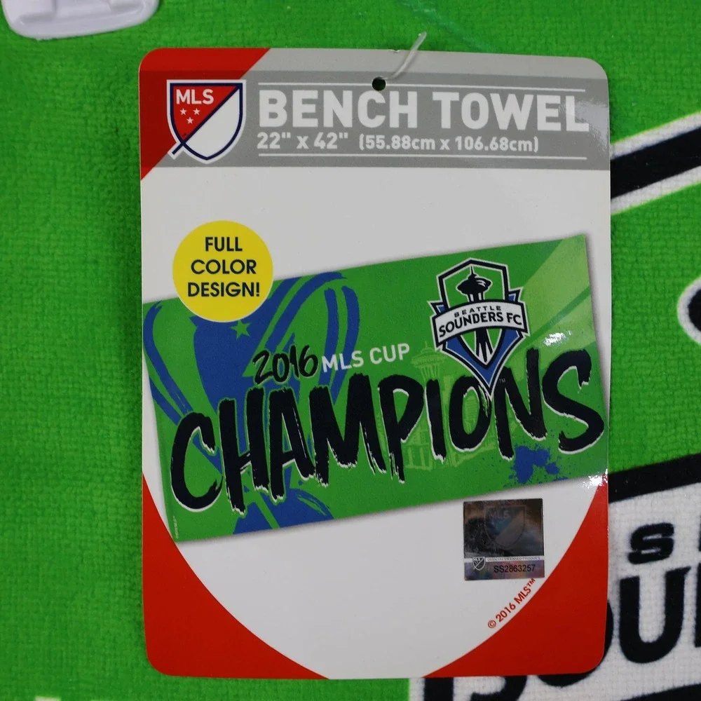 Seattle Sounders FC Bench Towel 22x42 Green MLS Soccer 2016‎ MLS Cup Champions